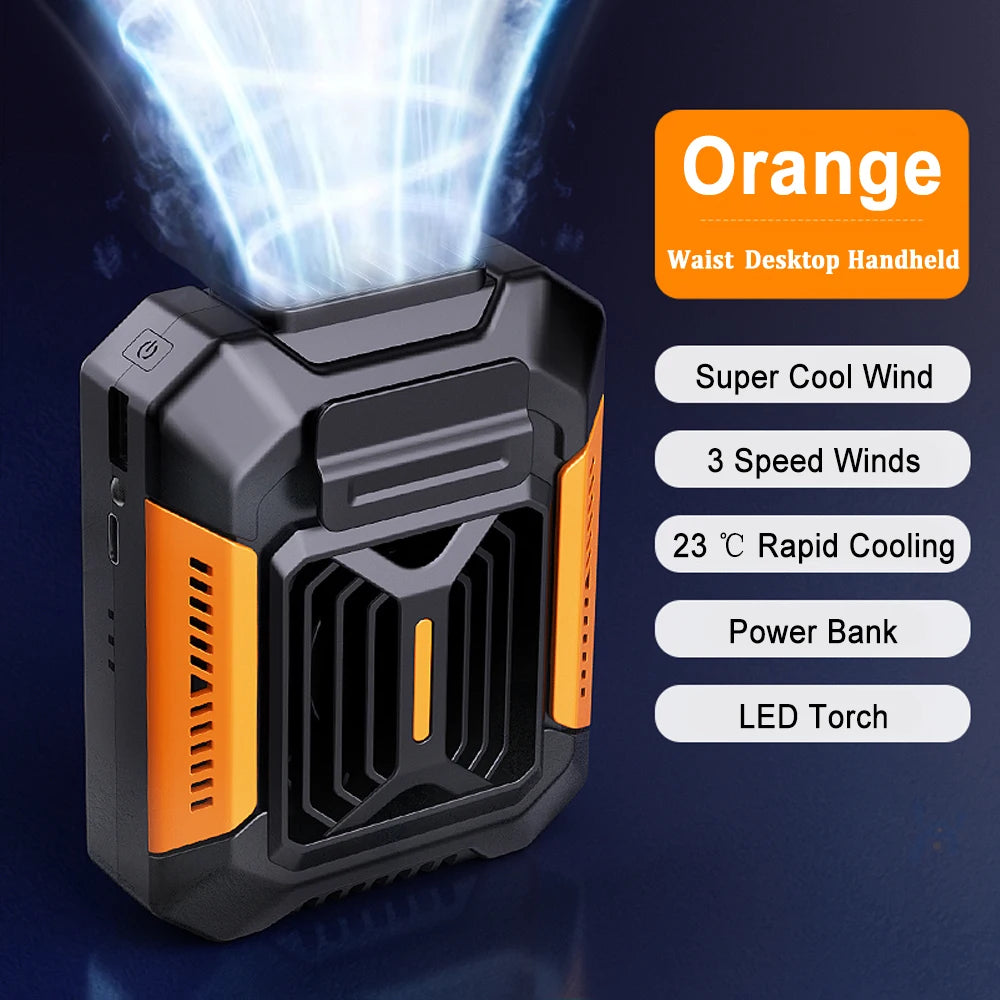 Portable Waist Fan, Shirt Fan Rechargeable Speed Powerful Belt Fan with RPM Personal Cool Clip Fan